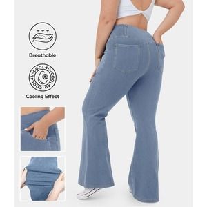 Halara Magic High Waisted Pocket Washed Stretchy Knit Super Flare Light Jeans XL